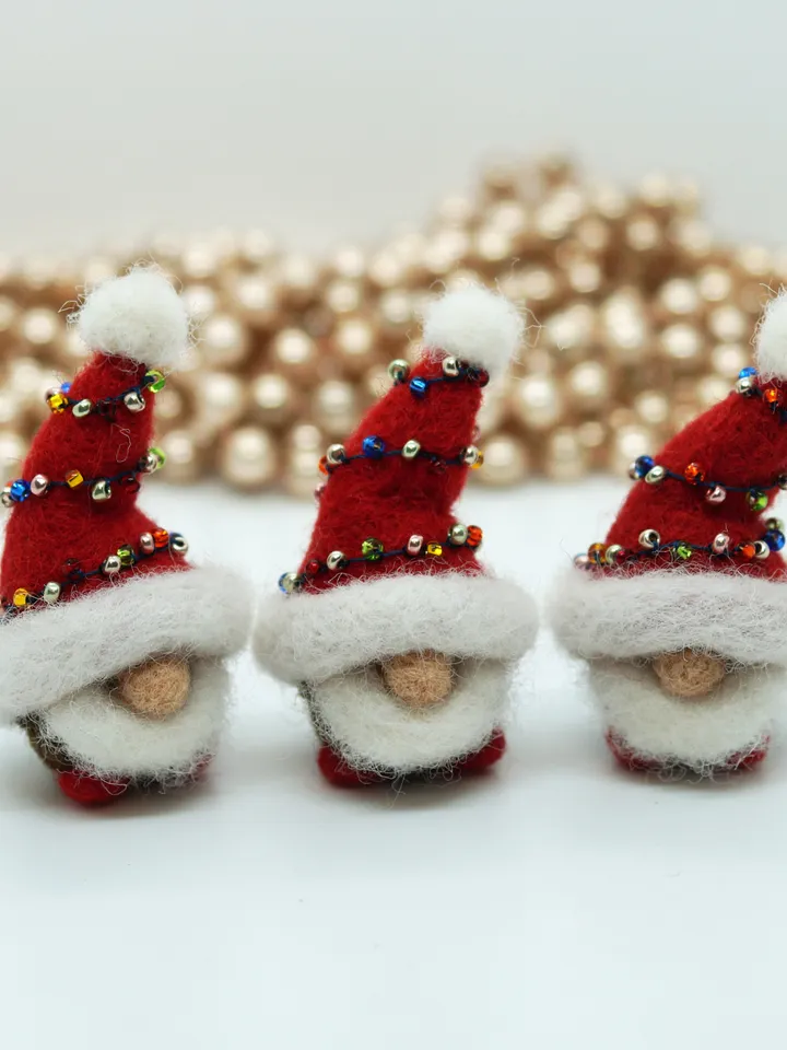 Miniature needle felted gnome, Santa gnome, Christmas gnome, gnome in a red hat, ready to ship from the USA