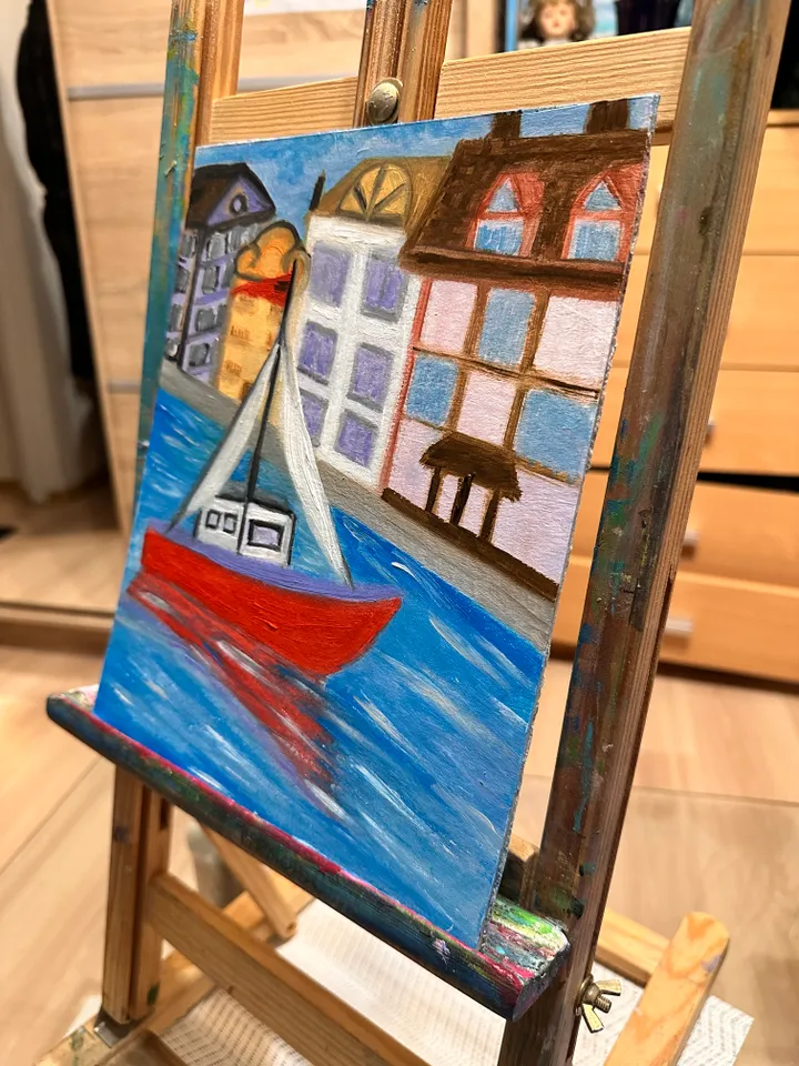 Oil Painting Netherlands Amsterdam Canal Boat Trip Cityscape     Countries Travel Vacation Cardboard 10x8 inches 25x20 cm New Wall Decor