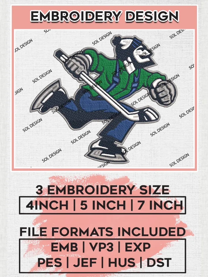 NHL Vancouver Canucks Mascot Embroidery Files, NHL Vancouver Canucks Machine Embroidery Designs, NHL Embroidery Designs, NHL Machine Embroidery Designs, Digital Download