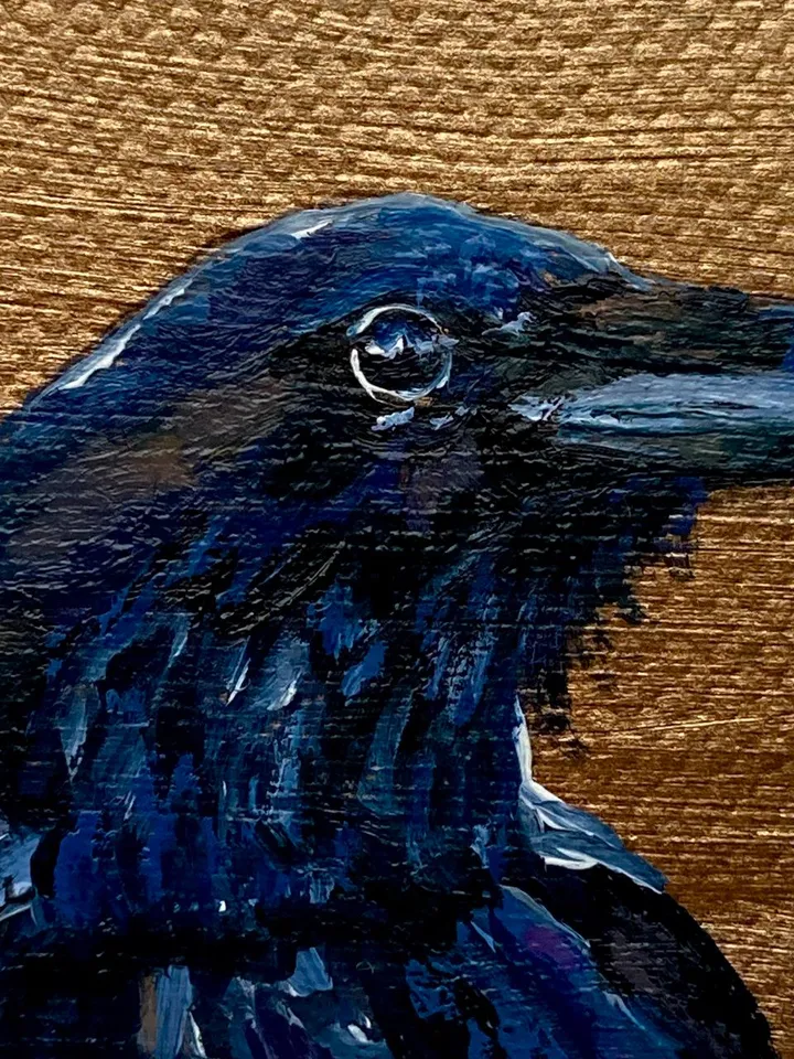 Framed Raven Painting Small Original Corvid Artwork Crow Art Tiny Oil Painting Framed Bird Painting