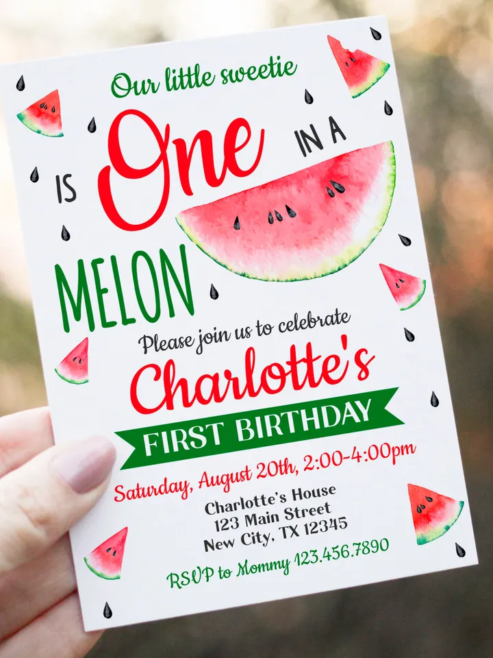 One in a melon invitation, Watermelon Birthday Invitation, 1st Birthday invitation Instand Download, Editable Template