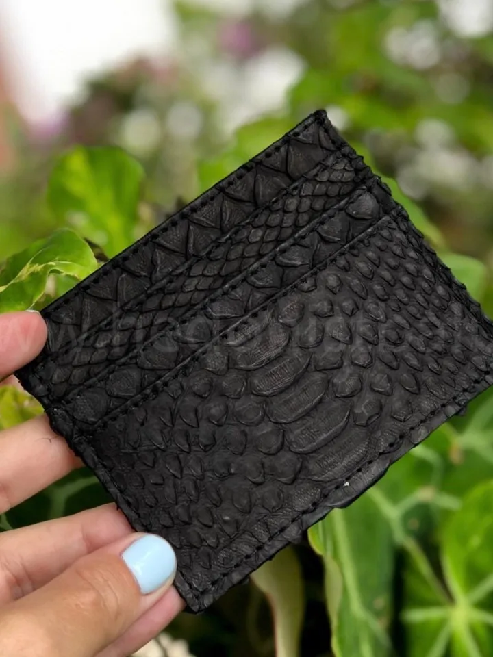 Genuine python skin creditcards holder/business cads holder black color unisex wallet small, gift idea exotic leather python skin