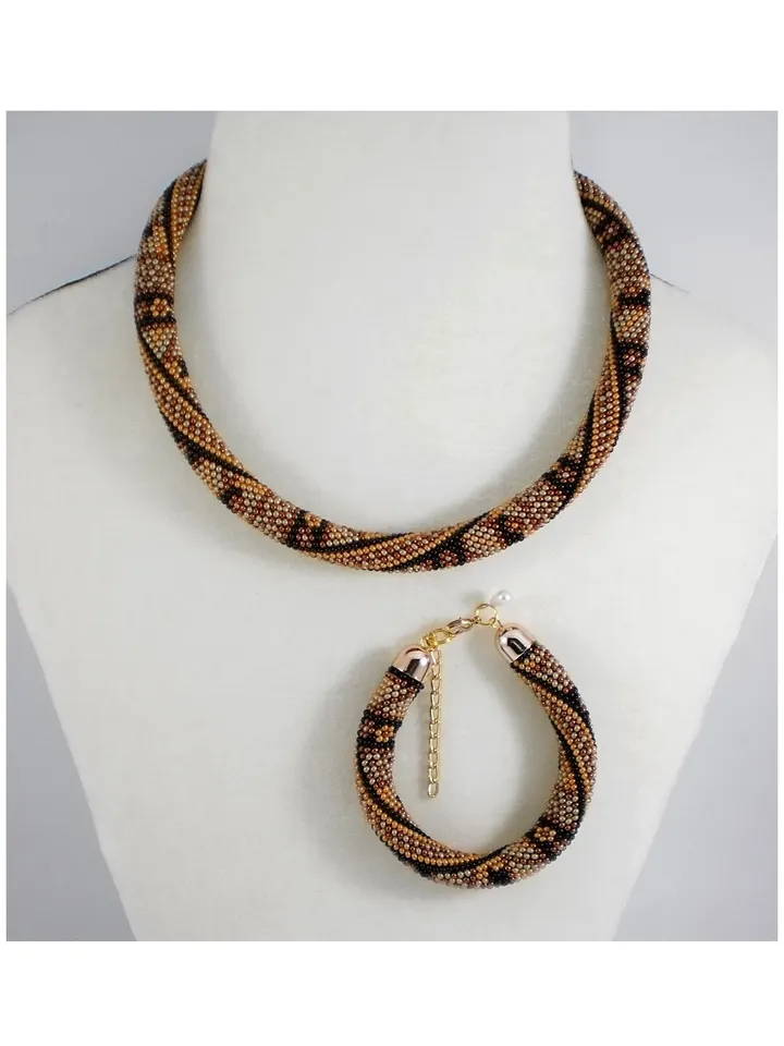 Bead Crochet rope patterns "Flower patchwork" necklace and bracelet