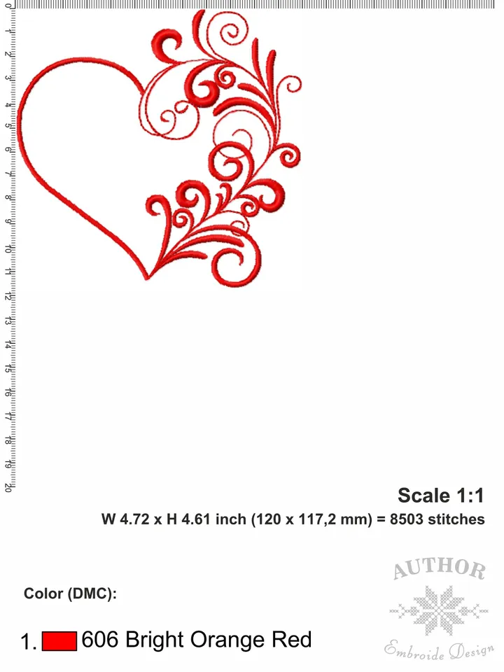 Valentine Heart embroidery design Machine embroidery pattern 5 sizes, Embroidery files heart outline, Vintage elegant decor Floral heart #R9
