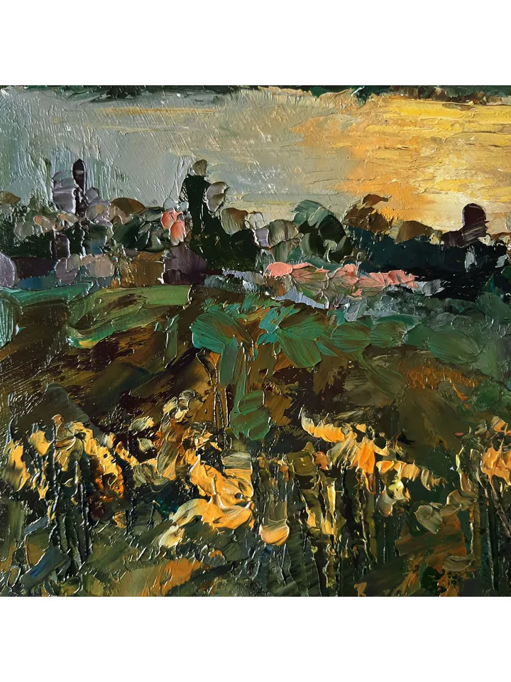 Golden Sunset Painting 8x12" ORIGINAL ART River Artwork Impressionist Seascape Signed by artist Marina Chuchko