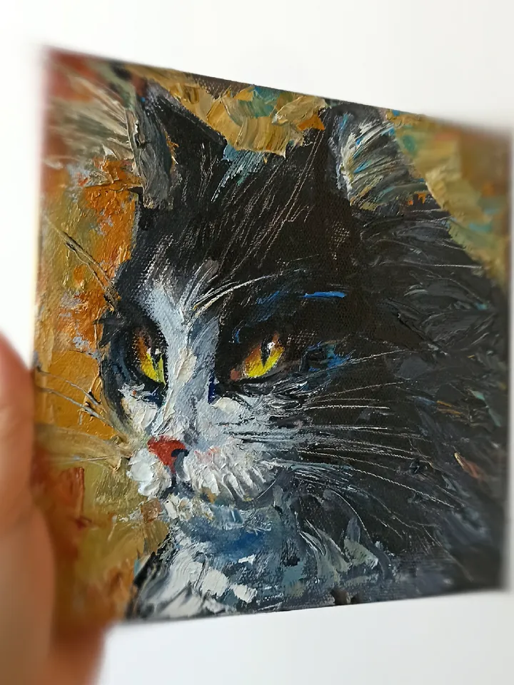 The Expendable Cat. Original Oil Painting Abstract Cat Square Artwork