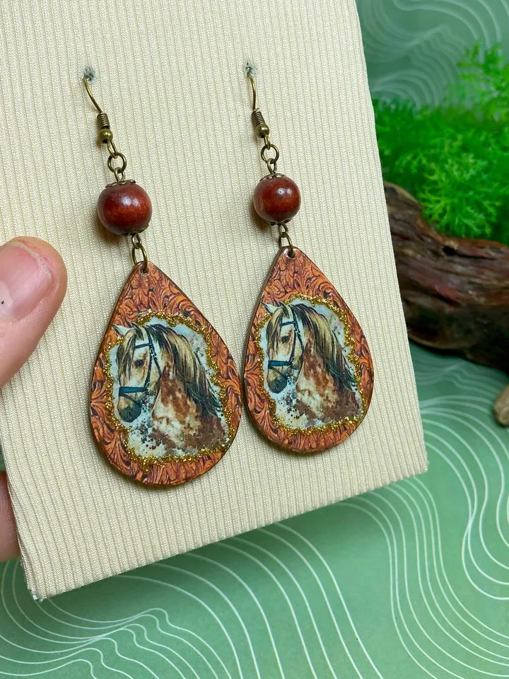 Earrings with print. Handmade jewelry.