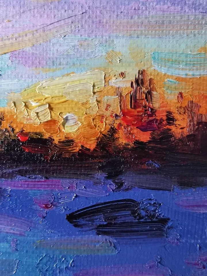 Sunset Painting Original Art Small Impasto Oil Painting Landscape Painting 手工油畫