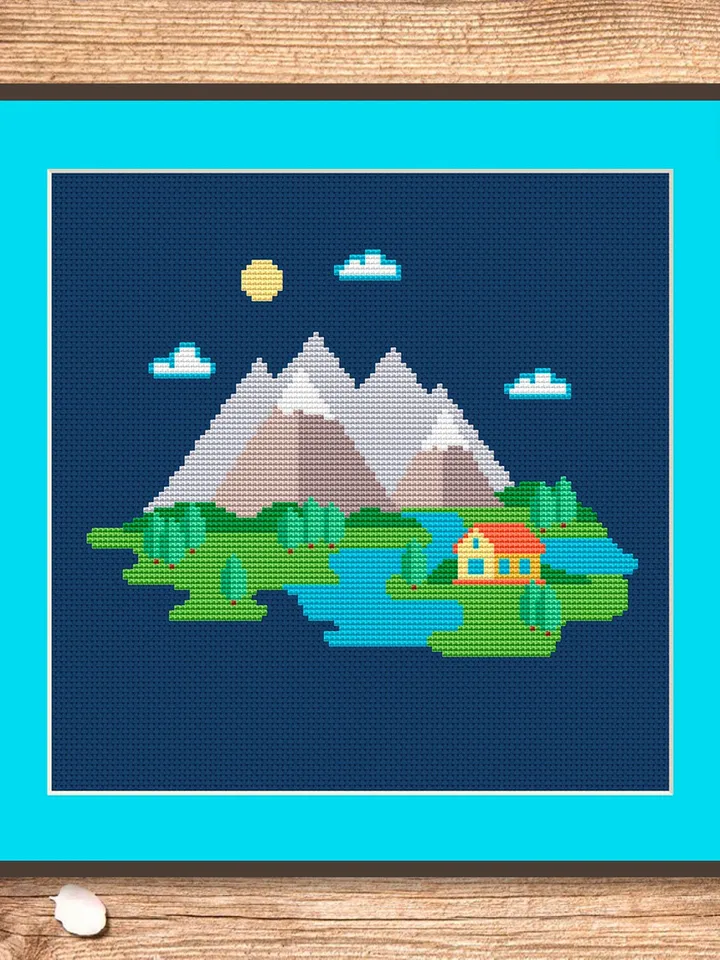 Mountain Landscape Cross Stitch Pattern, Island Cross Stitch, Embroidery Travel, Travel Cross Stitch Pattern, Modern Cross Stitch #trl005