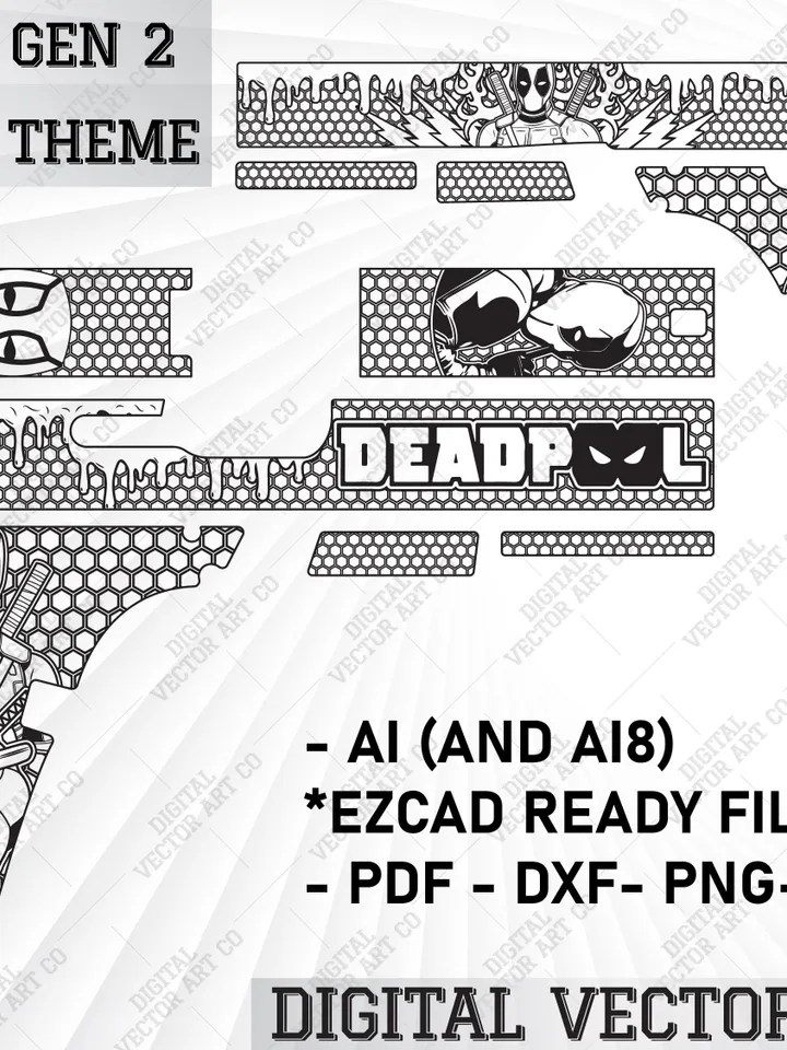 Glock 23 Gen 2 Deadpool theme.svg glock file,deadpool vector file,Engraving Firearms Vector Designs,laser engraving,laser Cut Files,customs