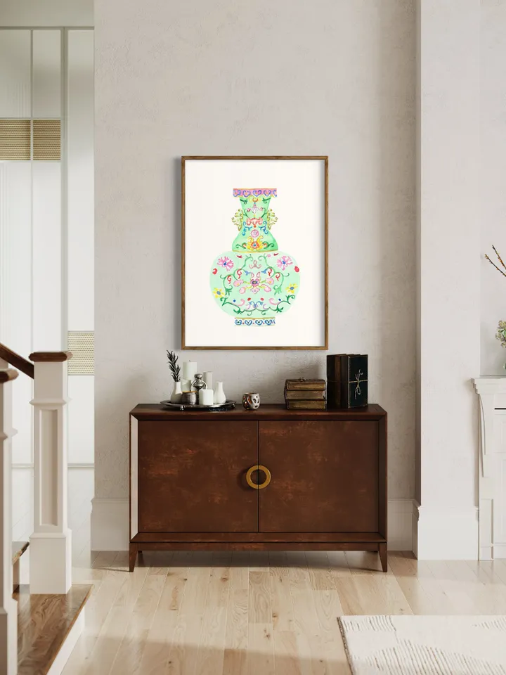 Chinoiserie Green Ginger Jar Watercolor Wall Art Print Chinoiserie Vase Art Vintage Porcelain Vase Arts For Living Room Ginger Jar Decor