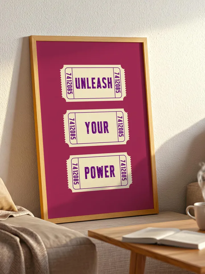 Unleash Your Power, Retro Ticket Motivational Print, Bold vintage typography, wall art for empowerment, Personalized and Customizable