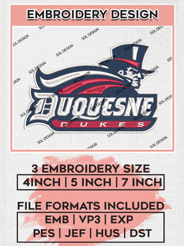 NCAA Duquesne Dukes Football Team Logo Embroidery Design Files, NCAA Duquesne Dukes Machine Embroidery, NCAA Teams, 3 sizes, NCAA Machine embroidery designs, Digital Download