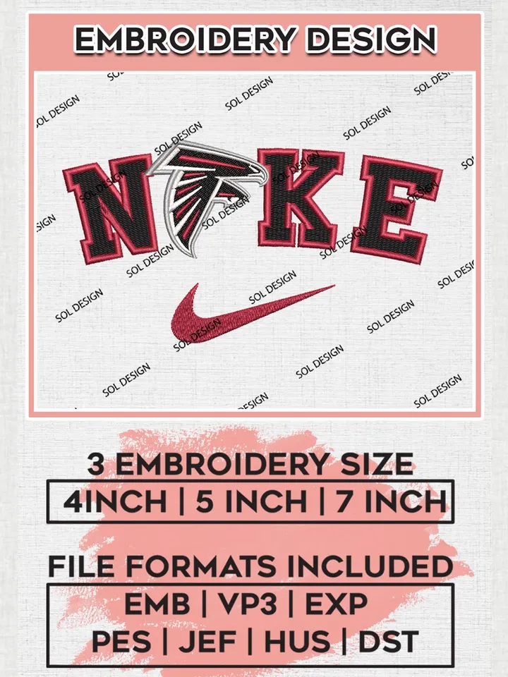 Nike Atlanta Falcons Embroidery Designs, NFL Falcons, NFL Embroidery Designs, NFL TAtlanta Falcons Machine Embroidery Design, Digital Download