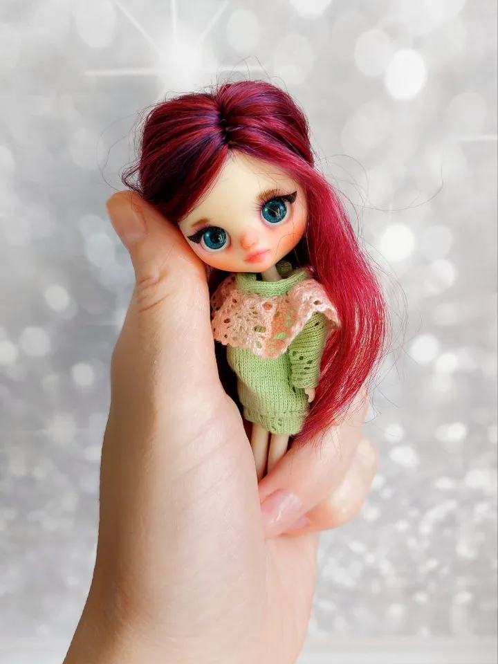 Reserve for Lori. Delicate and sweet Petite Blythe doll with unusual hair and beautiful eyes.