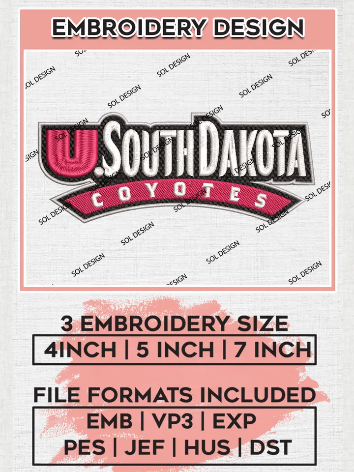 NCAA South Dakota Coyotes College Team Word Logo Embroidery Design Files, NCAA South Dakota Coyotes Machine Embroidery, NCAA Teams, Game Day, 3 sizes, NCAA Machine embroidery designs, Digital Download