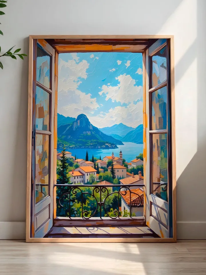 Open Window Lake Como Art Print Henri Matisse Style Fauvist Exhibition Poster Italian Mediterranean Patio Scene Digital Download Decor HMS2