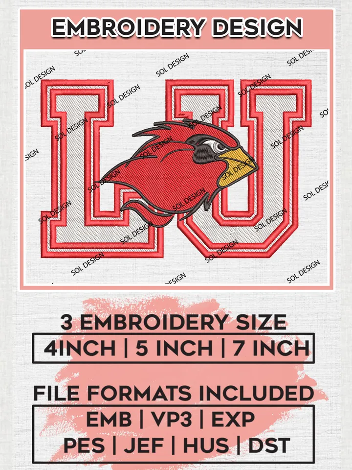 NCAA LU Cardinals Team Mascot Logo Embroidery Design Files, NCAA Lamar Cardinals Machine Embroidery, NCAA Teams, 3 sizes, NCAA Machine embroidery designs, Digital Download