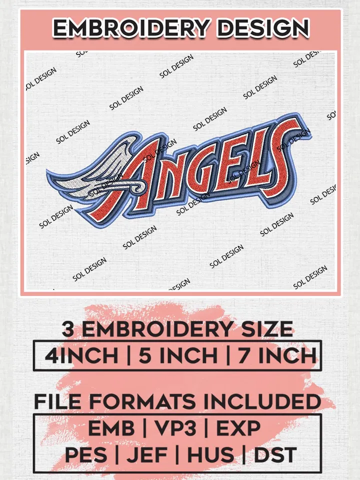 MLB Angels Wordmark Logo Embroidery Files, MLB Los Angeles Angels Team Embroidery, MLB Teams, 3 sizes, MLB Machine embroidery designs, Digital Download