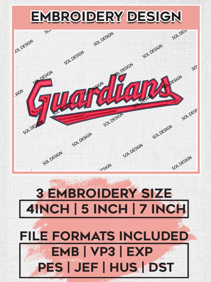 MLB Guardians Wordmark Logo Embroidery Files, MLB Cleveland Guardians Team Embroidery, NCAA Teams, 3 sizes, Machine embroidery designs, Digital Download