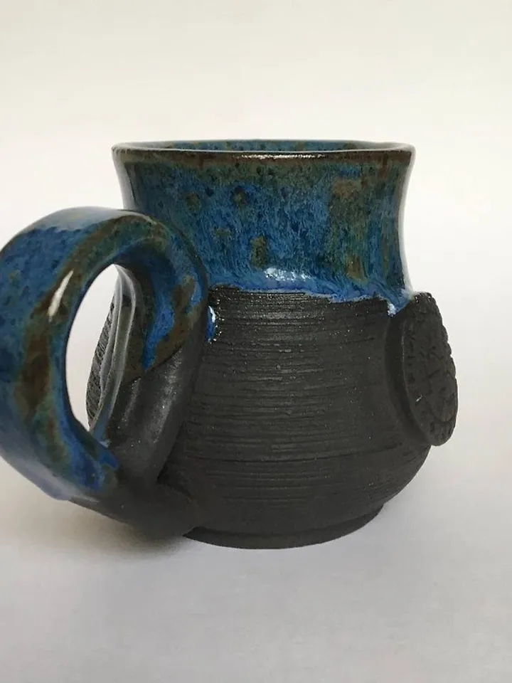 Vegvisir black and blue stoneware mug