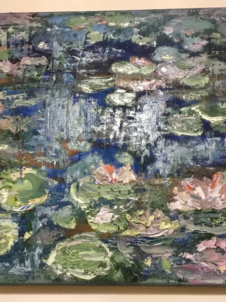 Waterlillies original oil painting on stretched canvas,textured impasto painting,pond of waterlilles,impressionistic,wall hanging,gift.