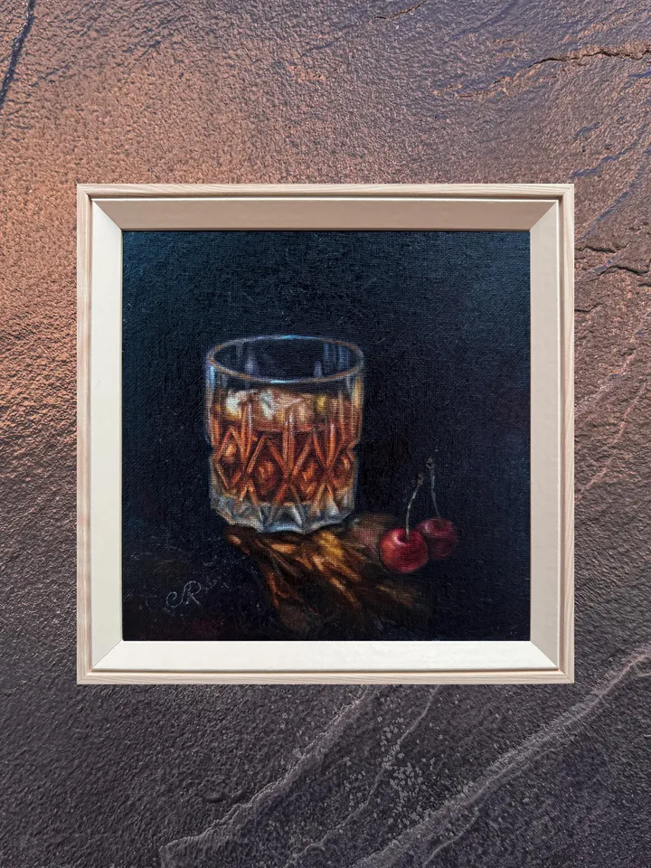 Whiskey Oil Painting Glass of Whiskey Art Cocktail Original Painting Drinks Wall Art