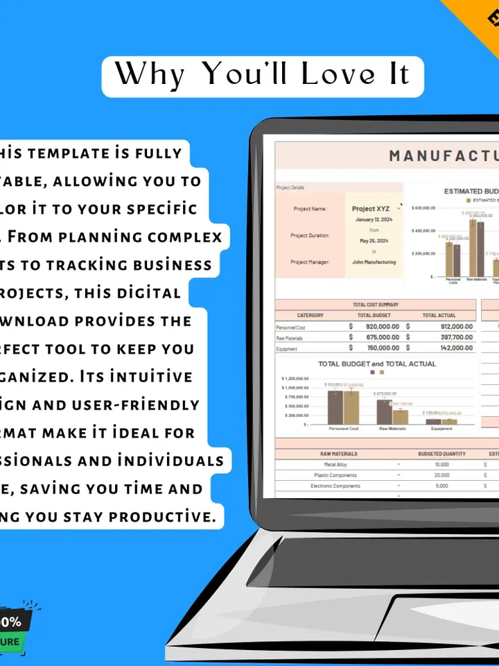 Manufacturing Project Budget Template, Production Cost Tracker, Factory Expense Planner, Industrial Budget , Manufacturing Finance Tool