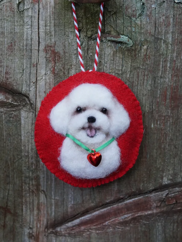 Bichon Frise Christmas ornament, pet portrait, needle felted dog ornament, made to order