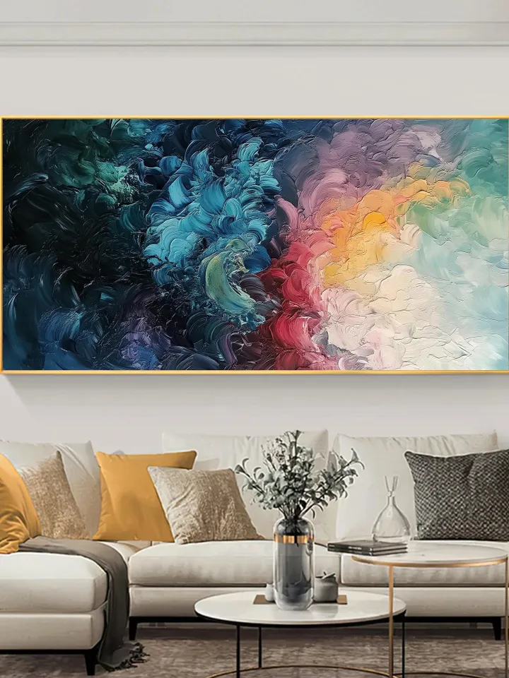 Original Abstract Colorful Waves Oil Painting on Canvas | Blue, Pink, and Gold | Wall Art for Modern Home Decor Large Wall Art | Bedroom Art