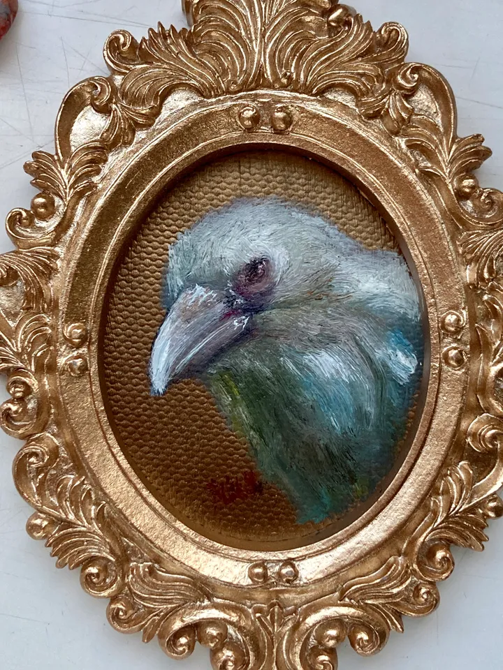 Framed Raven Oil Painting Original Albino Bird Art Dark Cottagecore Art