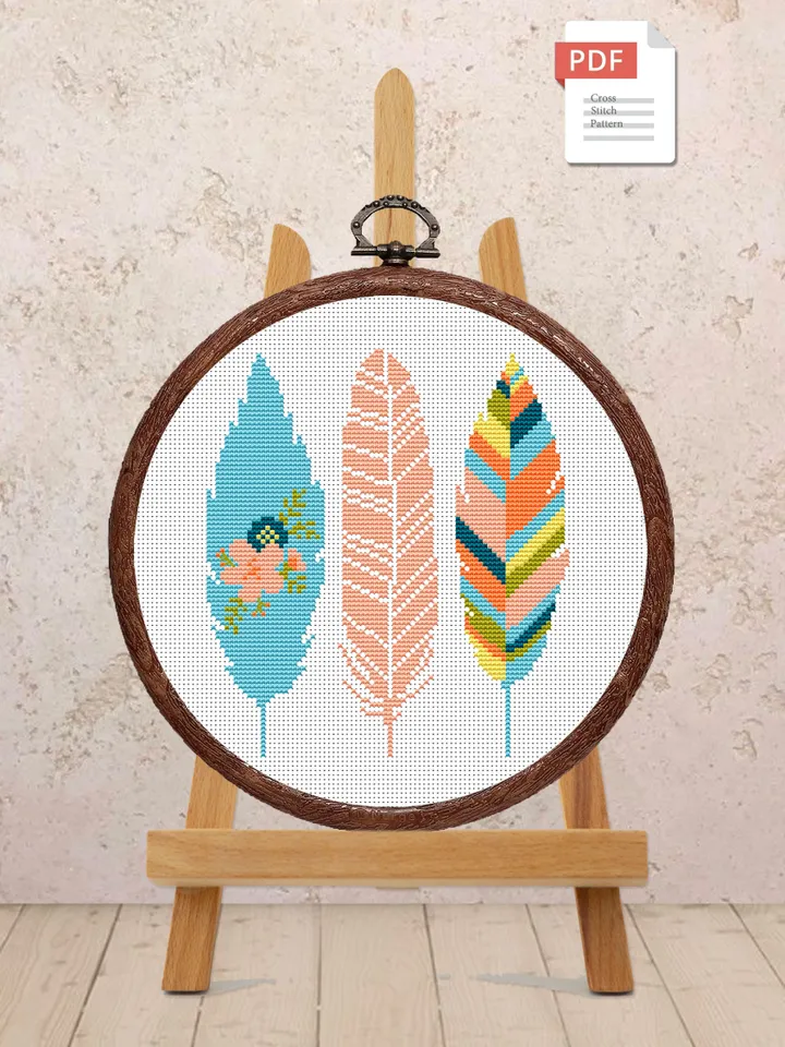 The Feathers Cross Stitch Pattern, Feather Cross Stitch Pattern, Folklore Cross Stitch Pattern, Boho Feather Patterns #oth004