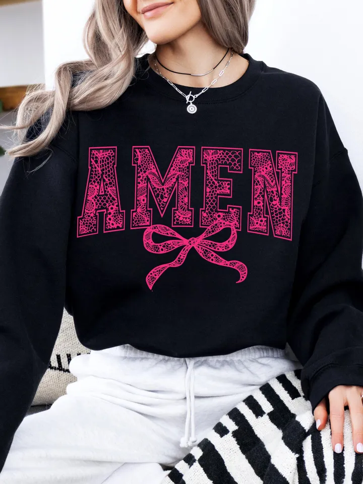 Amen Pink Lace Bow png, easter png, Lace Coquette Bow png, Spring png, Lace bow easter png, Faux Embroidery Girly, bible verses easter png