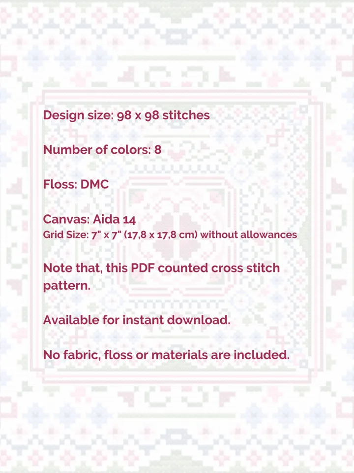 Cross stitch pattern PDF, simple and easy cross stitch chart Colorful square