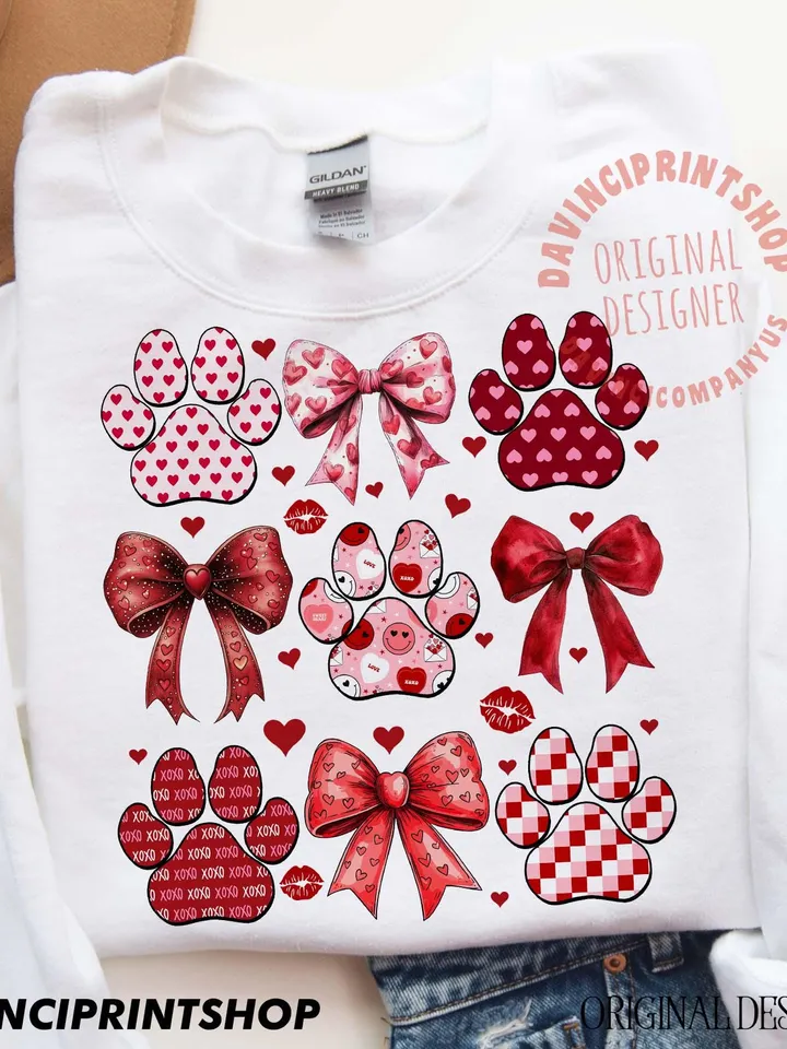 Dog Valentine Coquette Png, Dog Mom png, Valentines Day png, Dog Paw Print Heart Png, Valentine Shirt Design, Dog Lover Gift, Dog Valentine