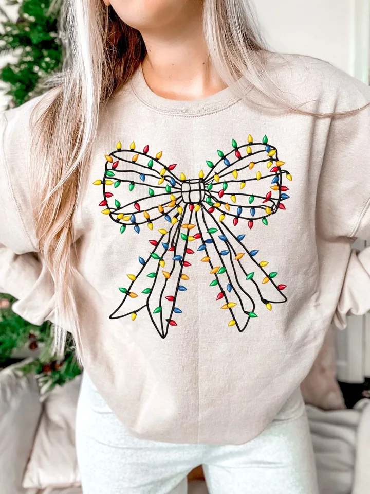 Christmas Light Bow, Christmas Coquette Bow Png Design, Christmas Light Png, Xmas Coquette Bow PNG, Christmas Sublimation Design