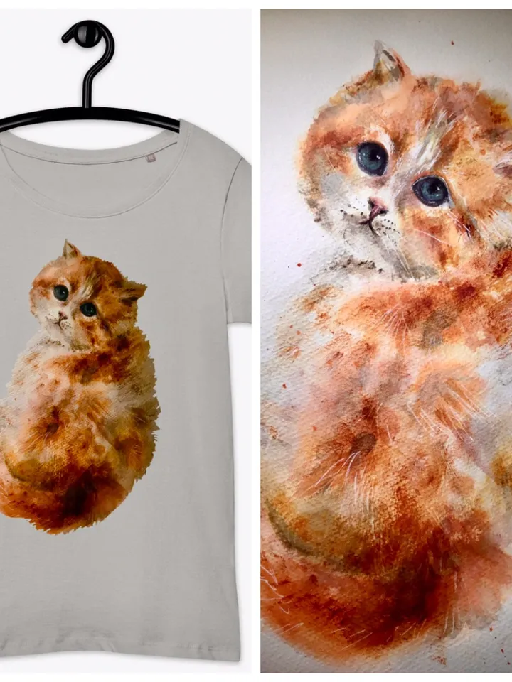 Ginger cat Women’s basic organic t-shirt made with my original design,animals t shirts,cat lovers gifts