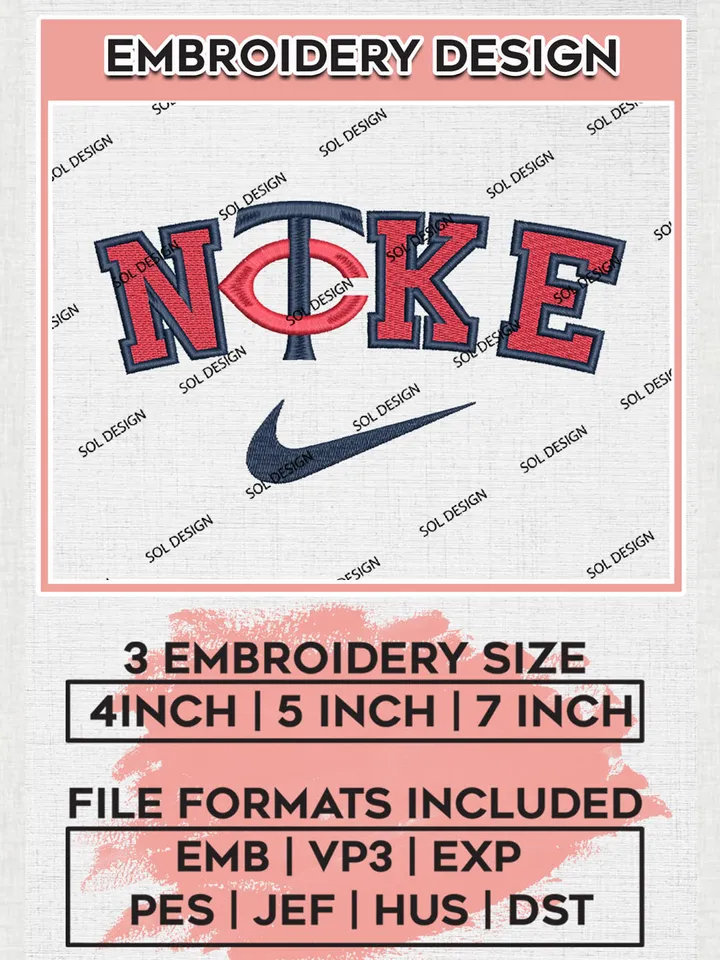 Nik.e Minnesota Twins Team Logo Embroidery Design, MLB Team Embroidery files, Minnesota Twins Baseball Team, MLB Twins Team, Digital Download