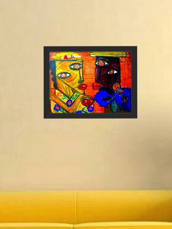 Lovers, abstract painting ,original oil pastel painting, gift for Valentine day.
