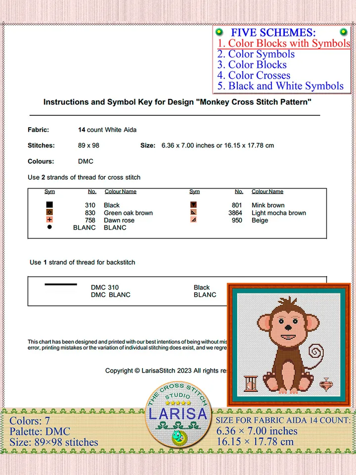 Monkey Cross Stitch Pattern | Charming Tailed Monkey Design
