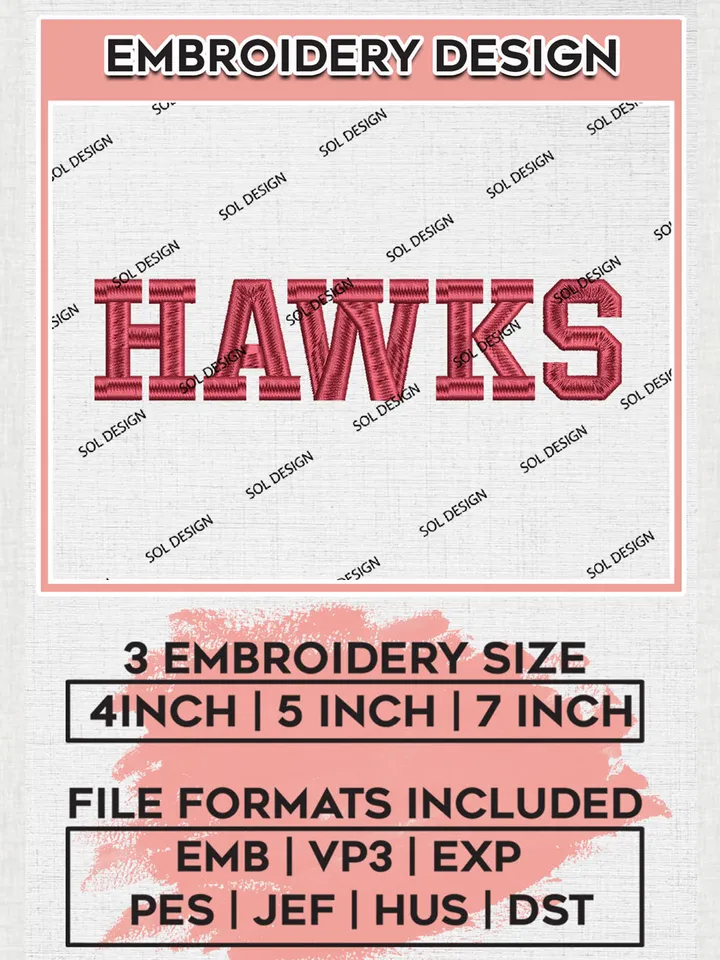 Saint Josephs Hawks Team Word Logo Embroidery Design Files, NCAA Saint Josephs Hawks Machine Embroidery, NCAA Teams, 3 sizes, NCAA Machine embroidery designs, Digital Download