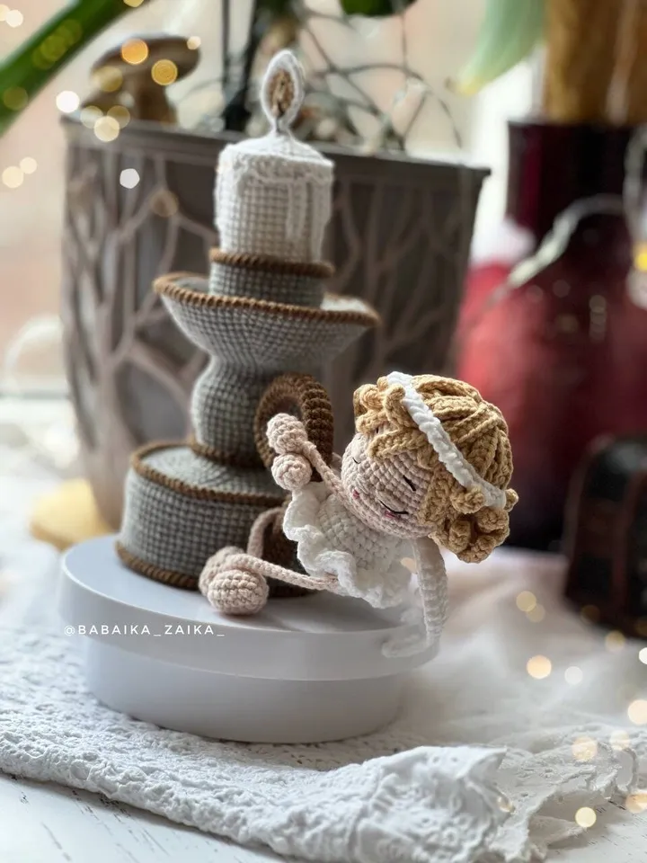 PDF Angel with Candelabrum Crochet Pattern, Amigurumi Angel Pattern Candle Pattern, Crochet holder with candle, Angel doll, Amigurumi decor