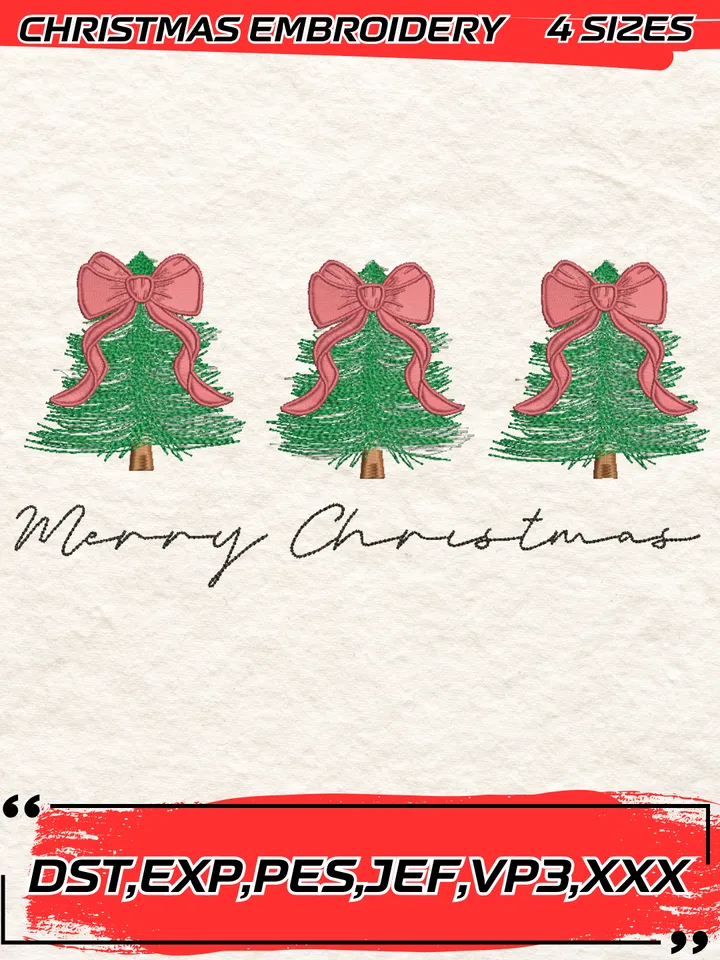 Merry Christmas Tree Embroidery Design,Christmas Embroidery Design,4 Sizes, Digital Download