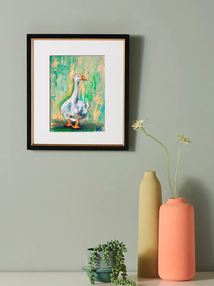 Goose Painting Farm Animals Painting Original Impasto Oil Painting 5x7 Duck Painting White Geese Painting Goose Art Bird Art by ArtFromVictoria
