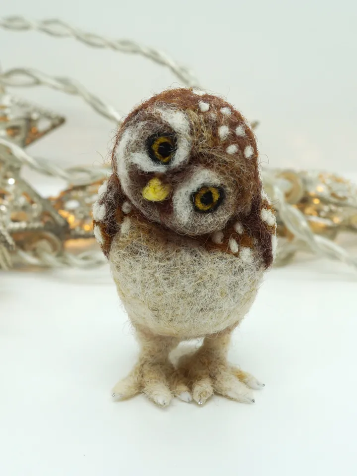 Owlbert, needle felted burrowing owl, made to order