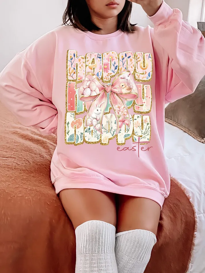 Happy Easter Coquette PNG, Retro Easter Png, Easter Bunny Png, Floral Spring Png, Pink Easter Coquette Bow Png, Easter Shirt Design