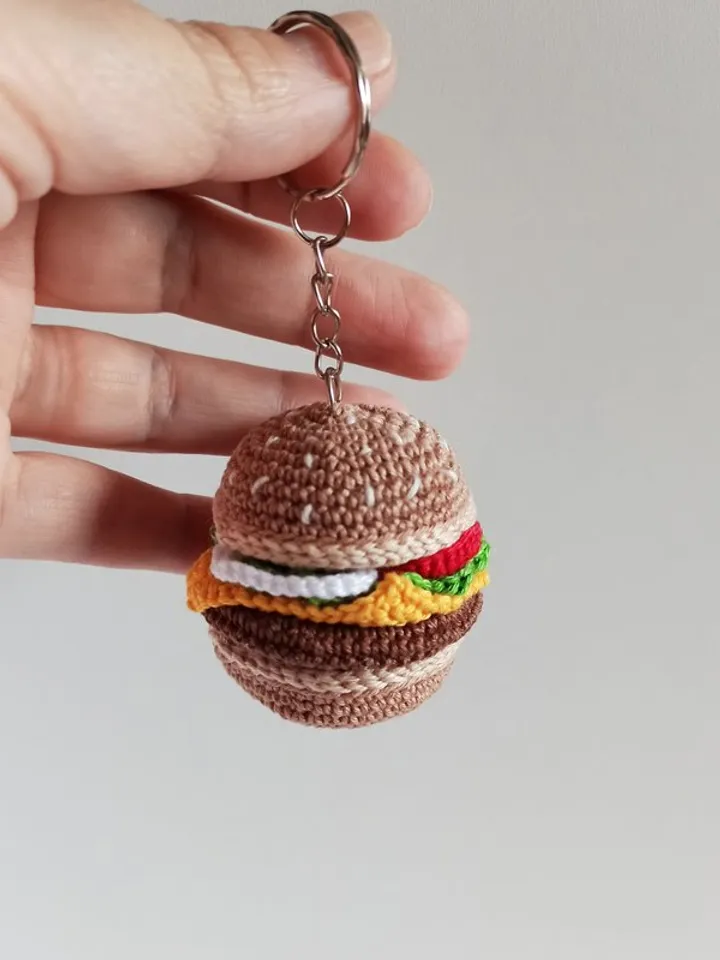 Crochet keychain hamburger, crochet car accessories, cute bag charm,mini food