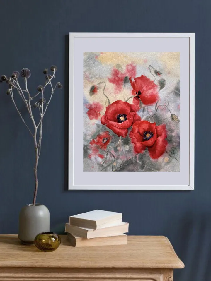 Poppies Original Painting Flowers Watercolor Painting Wildflowers Art Meadow Wall Art