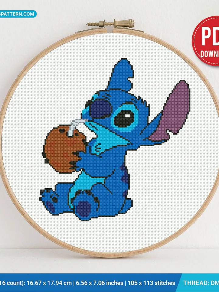 Stitch Coconut Lilo and Stitch cross stitch pattern Love Hawaii nursery decor beginner counted modern chart gift DIY embroidery instant PDF