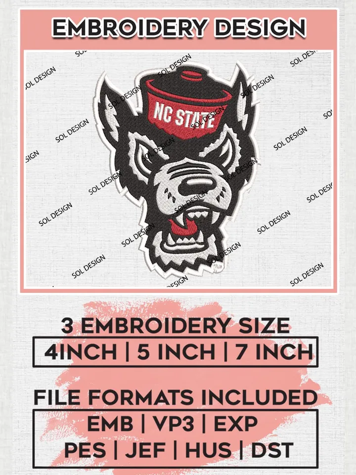 NC State Wolfpack Logo Machine Embroidery Design, NCAA NC State Wolfpack Embroidery Design Design files, NCAA Embroidery Designs, NCAA Machine Embroidery Designs, Digital Download